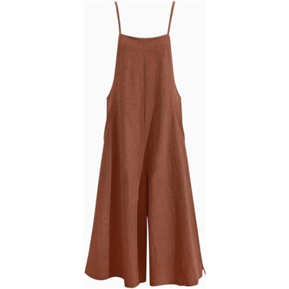 Women Loose Long Bib Pants Wide Leg Jumpsuits Brown - Picture 5 of 5